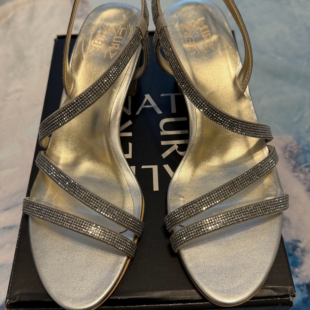 Naturalizer Silver Strappy Heels
